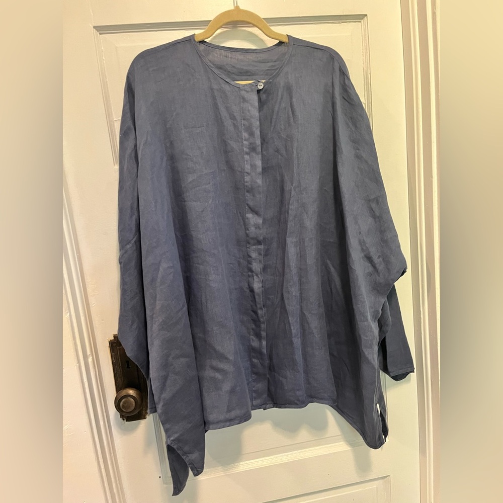 Becasa Oversized Sunset Shirt Catalina Blue One Size NWT Button Up Linen Shirt